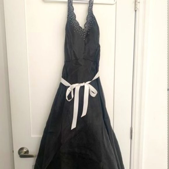 Vintage Black Dress with White Beading and Bow - Picture 1 of 2